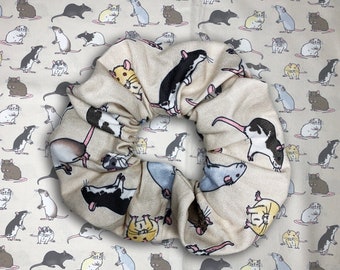 Cute Rat Scrunchie, Rat Lover Gift, Hair Scrunchie, Rat Mum Gift, Fancy Rat Cotton Scrunchie