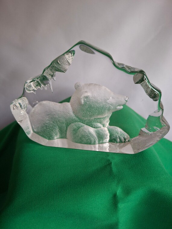 Lead Crystal Glass Polar Bear Cub Paperweight by Mats Jonasson
