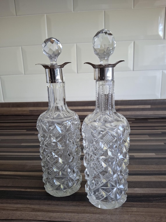 Pair Cut Crystal Liqueur Decanters - Birmingham 1900