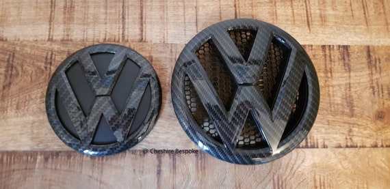 VW Transporter T5 Carbon Effect Front Grille & Rear Boot Badge Emblems 2010 on