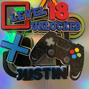 Gamer Cake Topper, Level Up Party,Video Game Birthday