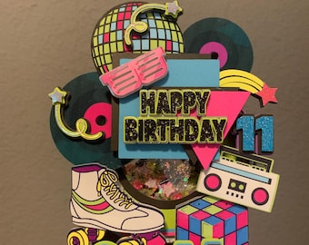 80s Retro Birthday Cake Topper: Personalized Theme Party Decor