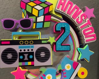 Retro 80's 90's Theme Cake Topper, Neon Party,80s Birthday