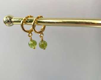 Gold or Silver Plated Peridot Huggie Hoops | Handmade Wire-Wrapped Peridot Gemstone Earrings