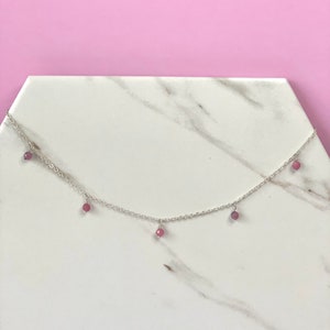 Handmade Gold or Silver Pink Tourmaline Gemstone Droplet Necklace