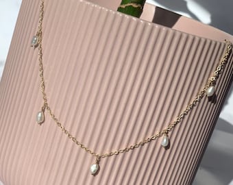 Handmade Gold or Silver Freshwater Pearl Droplet Necklace