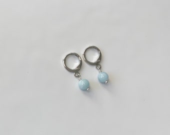 Gold or Silver Plated Aquamarine Huggie Hoops | Handmade Wire-Wrapped Aquamarine Gemstone Earrings