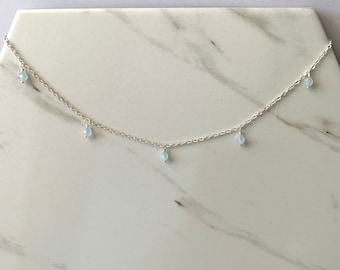 Handmade Gold or Silver Aquamarine Droplet Necklace