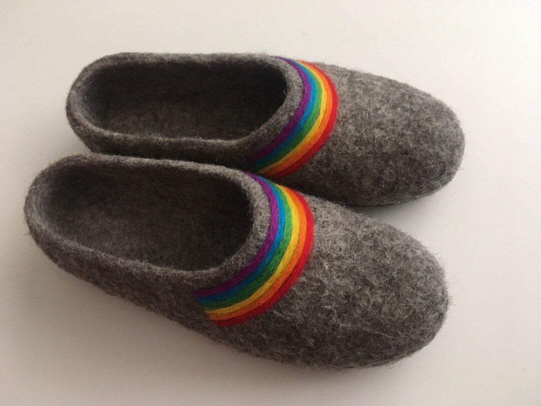 Rainbow Slippers From the British Wool With a Rubber Soles Etsy