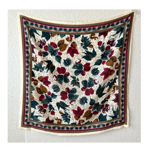 VINTAGE Square Scarf Cream Garden Fruits Leaves Natural Nature Cottagecore Grandma Rustic Retro Boho Indie Fringe