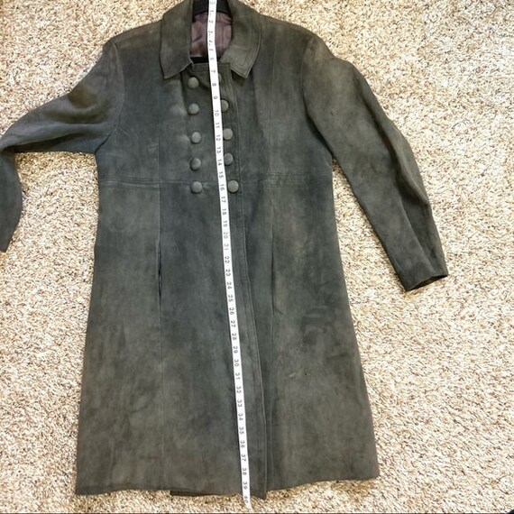 Vintage Long Suede Leather Coat Button Down Front… - image 6