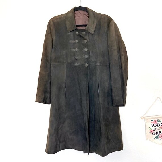 Vintage Long Suede Leather Coat Button Down Front… - image 2