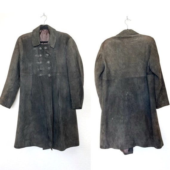 Vintage Long Suede Leather Coat Button Down Front… - image 1