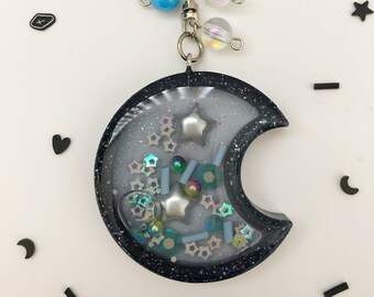 MOON AND STARS KEYRING BAG CHARM WITH AUSTRIAN CRYSTALS