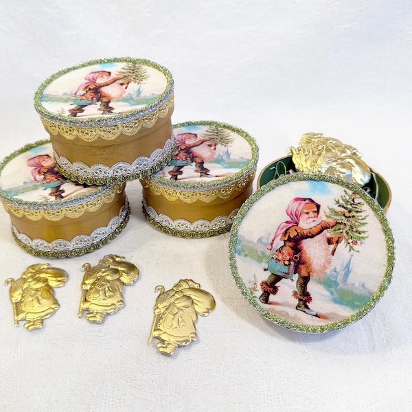 Vintage Inspired Christmas Box: Dresden Santa Trims, 1880s Santa Elf Image