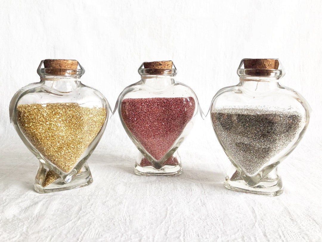 German Glass Glitter 6 Oz. Glass Glitter in a Glass Heart Shaped Bottle