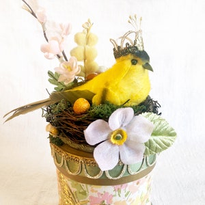 Vintage-Inspired Nesting Goldfinch Candy Box | Vintage Wallpaper Bird Box with Oranges | Bird Decor Keepsake Gift Box