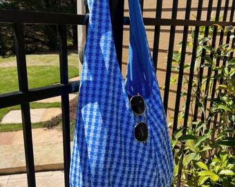 Handmade Cotton Blue Picnic Sling bag, multi purpose bag, Blue patterned bag, Tote bag, Beach bag, Boho purse, handmade purse,