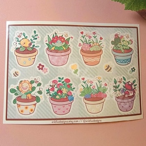 Cute Plant Flower Pots Poke Sticker Sheet | Cute Sticker Sheets | Poke Sticker Sheets | Cute Stickers | Sticker Sheets | Waterproof
