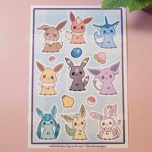 Cute Mimik Eeveelutions Sticker Sheet | Cute Sticker Sheets | Poke Sticker Sheets | Cute Stickers | Sticker Sheets | Waterproof