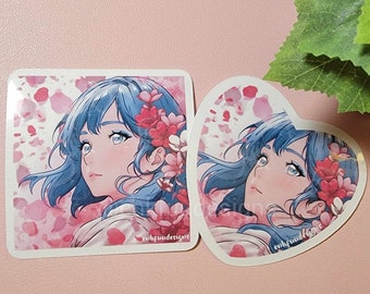 autocollant holographique de fille d'anime de ressort | Stelle | Stickers personnages originaux | Stickers holographiques animés | Stickers fille anime | Imperméable