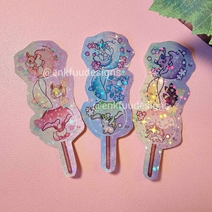 Cute Eeveelution Dango HOLOGRAPHIC Stickers | Cute Stickers | Cute Anime Stickers | Holographic Stickers | Dango Stickers | Waterproof