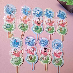 Cute Poke Starters Dango HOLOGRAPHIC Stickers  | Cute Stickers | Holographic Stickers | Dango Stickers | Video Game Stickers | Waterproof