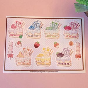 Cute Dessert Poke Sticker Sheet | Cute Sticker Sheets | Gaming Sticker Sheets | Cute Poke Stickers | Cute Anime Stickers | Waterproof