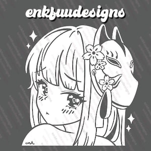 Kitsune Maske Anime Girl Vinyl Aufkleber | Anime Vinyl Aufkleber Aufkleber | Kawaii Aufkleber | Laptop Aufkleber | Auto-Aufkleber | Wasserfest