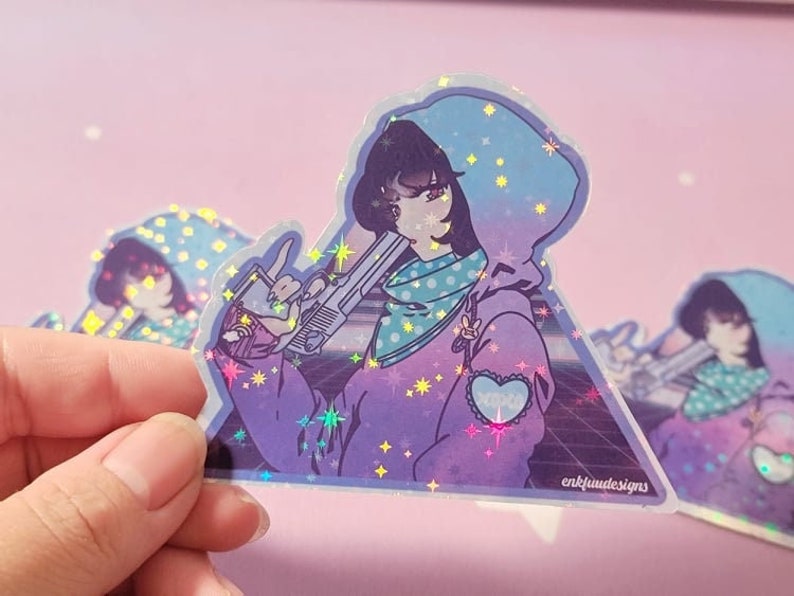 Retro Anime Girl Holographic Sticker Holographic Stickers Etsy