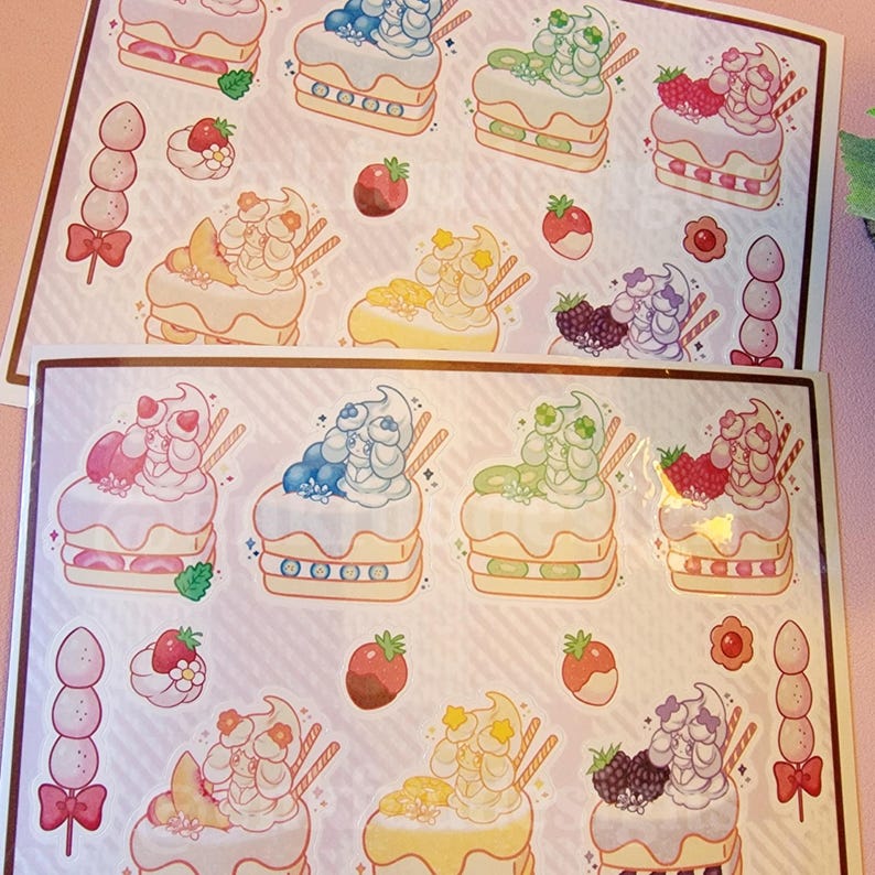 Cute Dessert Cake Sticker Sheet | Cute Sticker Sheets | Gaming Sticker ...
