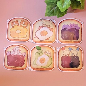 Breakfast Toast Poke Holographic Stickers | Cute Gaming Stickers | Poke Stickers | Cute Anime Stickers | Holographic Stickers | Waterproof