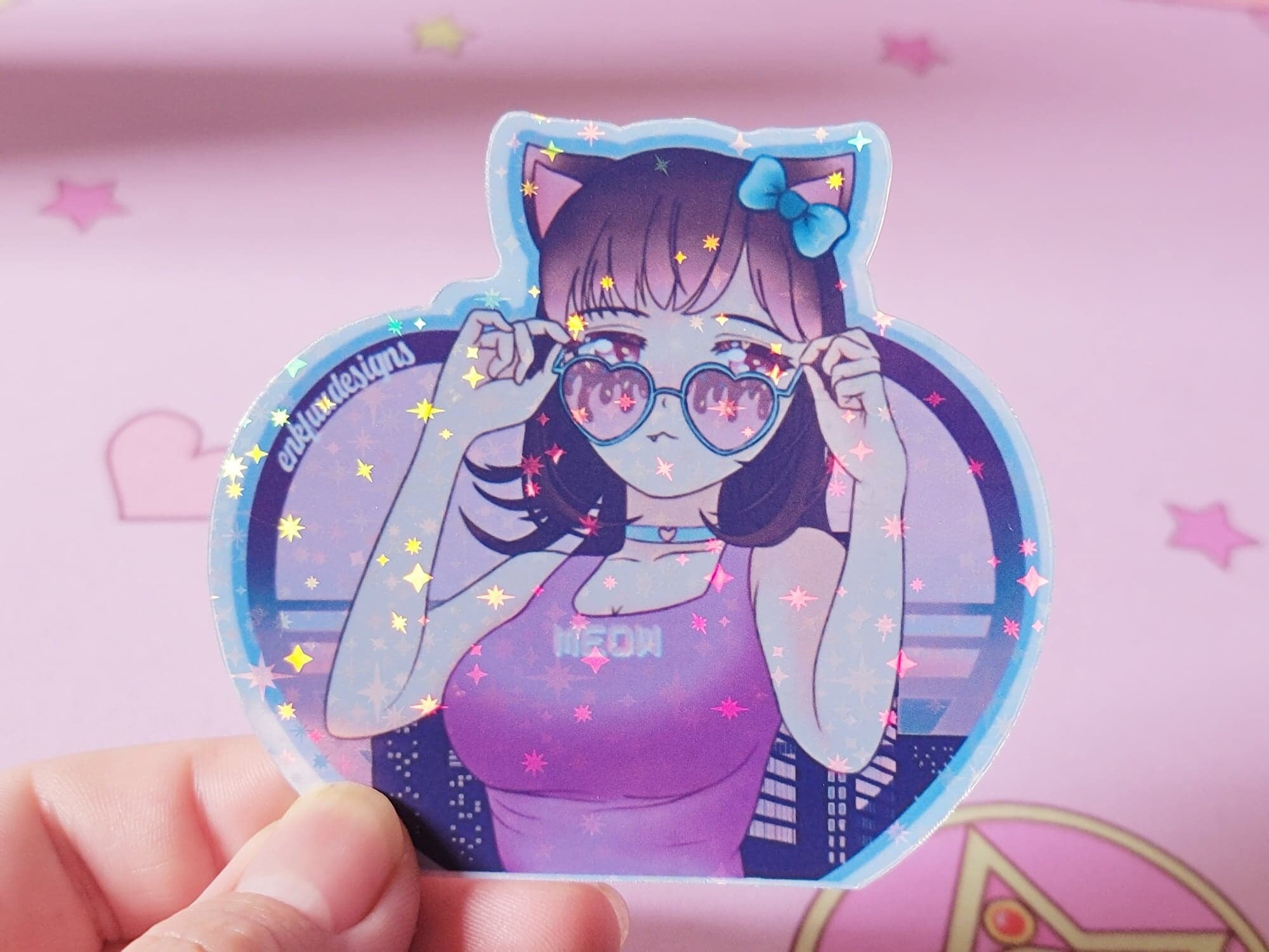 Buy Vaporwave Cat Anime Girl Holographic Sticker Holographic Online in  India  Etsy