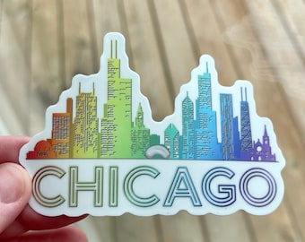 Chicago Skyline rainbow vinyl sticker