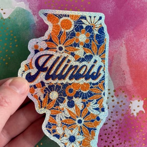 Illinois floral glitter vinyl sticker