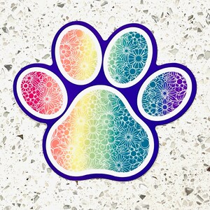 Multi-colored Floral Pawprint Vinyl Sticker