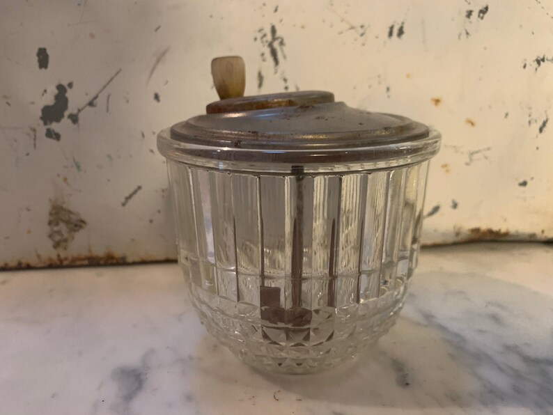 Antique Cut Glass Small Egg Beater or Mixer With Metal Lid Etsy