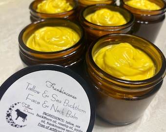 Sea Buckthorn & Rosehip Whipped Tallow Face Cream, Frankincense, Tallow Face Cream, Hypoallergenic Moisturizer, Organic Face Moisturizer