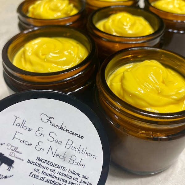 Sea Buckthorn & Rosehip Whipped Tallow Face Cream, Frankincense, Tallow Face Cream, Hypoallergenic Moisturizer, Organic Face Moisturizer