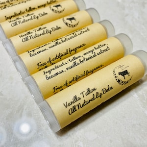 Unscented Tallow Lip Balm, Vanilla Tallow Lip Balm, All Natural Tallow Lip Butter, All Narural Chapstick, Beeswax Lip Balm, Self Care, Gift