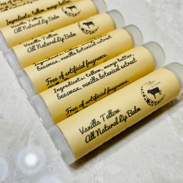 Vanilla Tallow Lip Balm, All Natural, Lip Butter, Tallow Lip Balm, Beeswax Lip Balm