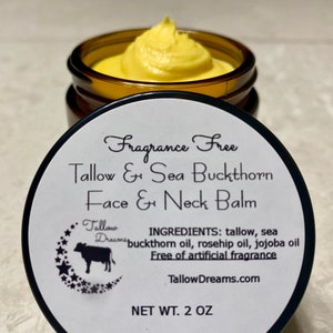 Fragrance Free Tallow Face Cream: Sea Buckthorn, Hypoallergenic