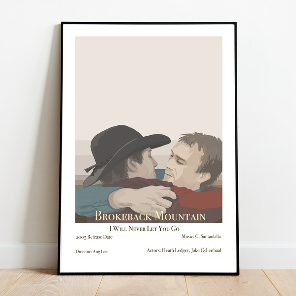 Brokeback Mountain movie poster, Heath Ledger, I will never let you go, minimalistic art, hand sketched, coloured, digital print, gift idea