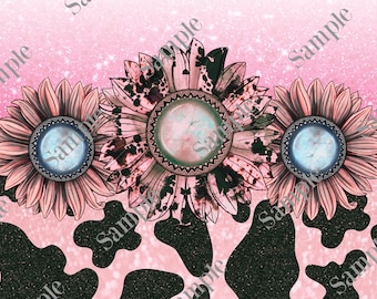 Pink Ombre Style Glitter Sunflower Cowhide Print 20oz Sublimation Digital Download Tumbler Wrap