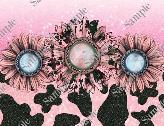 Pink Ombre Style Glitter Sunflower Cowhide Print 20oz Sublimation Digital Download Tumbler Wrap