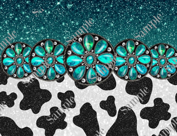 Cowhide Print Gem Stone Turquoise Glitter 20oz Digital Download Tumbler Wrap