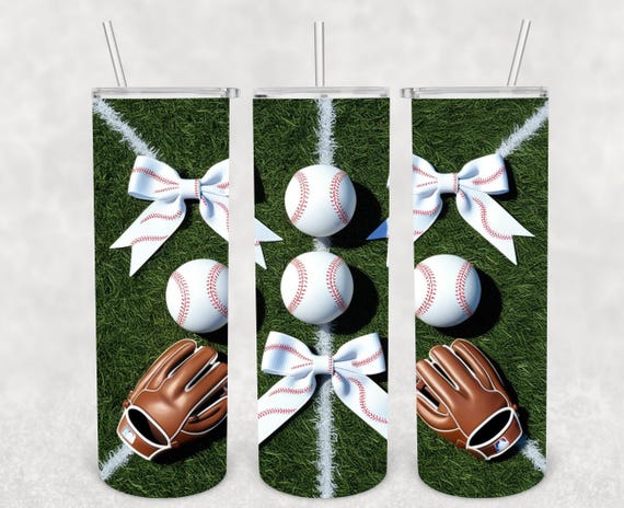 Sports Vibes: Baseball’s and Bows Sublimation Tumbler Wrap
