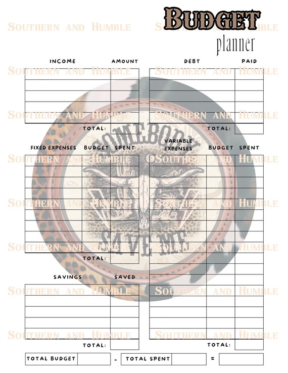 Daily Weekly and Budget with Calendar and Note Page 5  pages of Saving Your Butt Country and Western themed planning this is a DIGITAL FILE