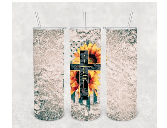 Faith Cross Rustic Leather 20oz Tumbler Wrap