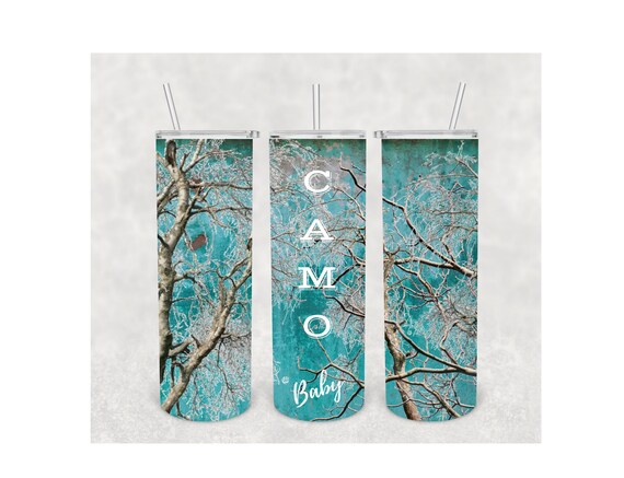 Camo Baby Teal Rustic Fence Camouflaged Outdoor Country Girl 20oz Skinny Tumbler Wraps Digital Downloads